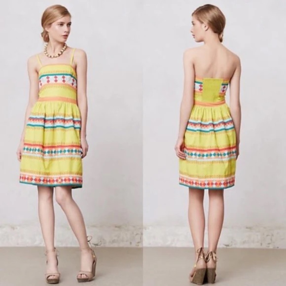 Leifsdottir Yellow Striped Ribbon Quilotoa Dress size 8